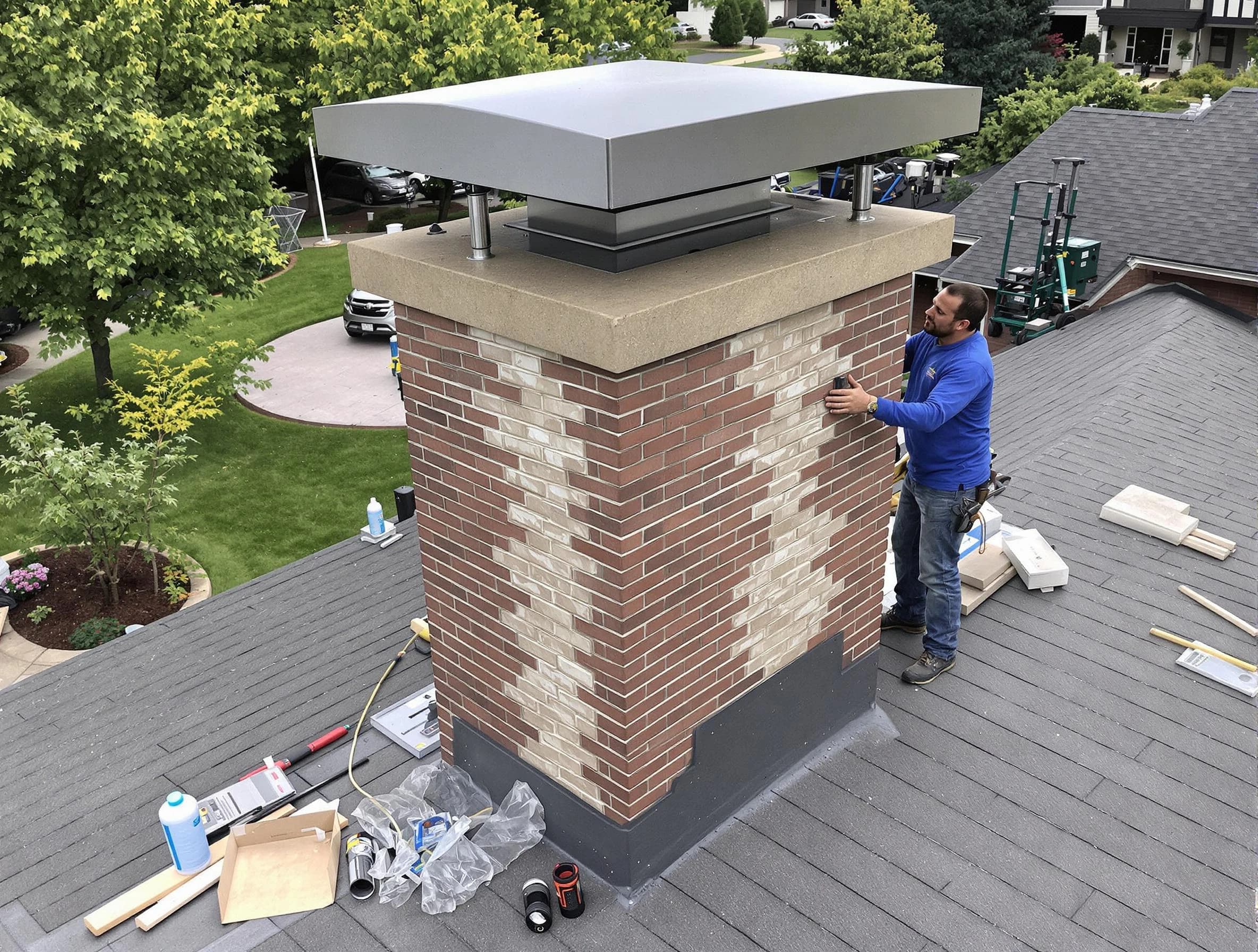Carnot-Moon Chimney Sweep team working on a custom chimney remodel in Carnot-Moon, PA