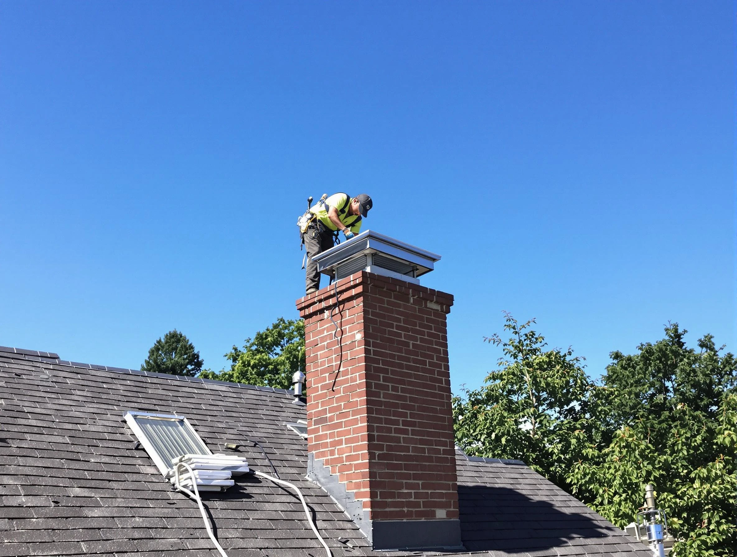 Carnot-Moon Chimney Sweep technician measuring a chimney cap in Carnot-Moon, PA